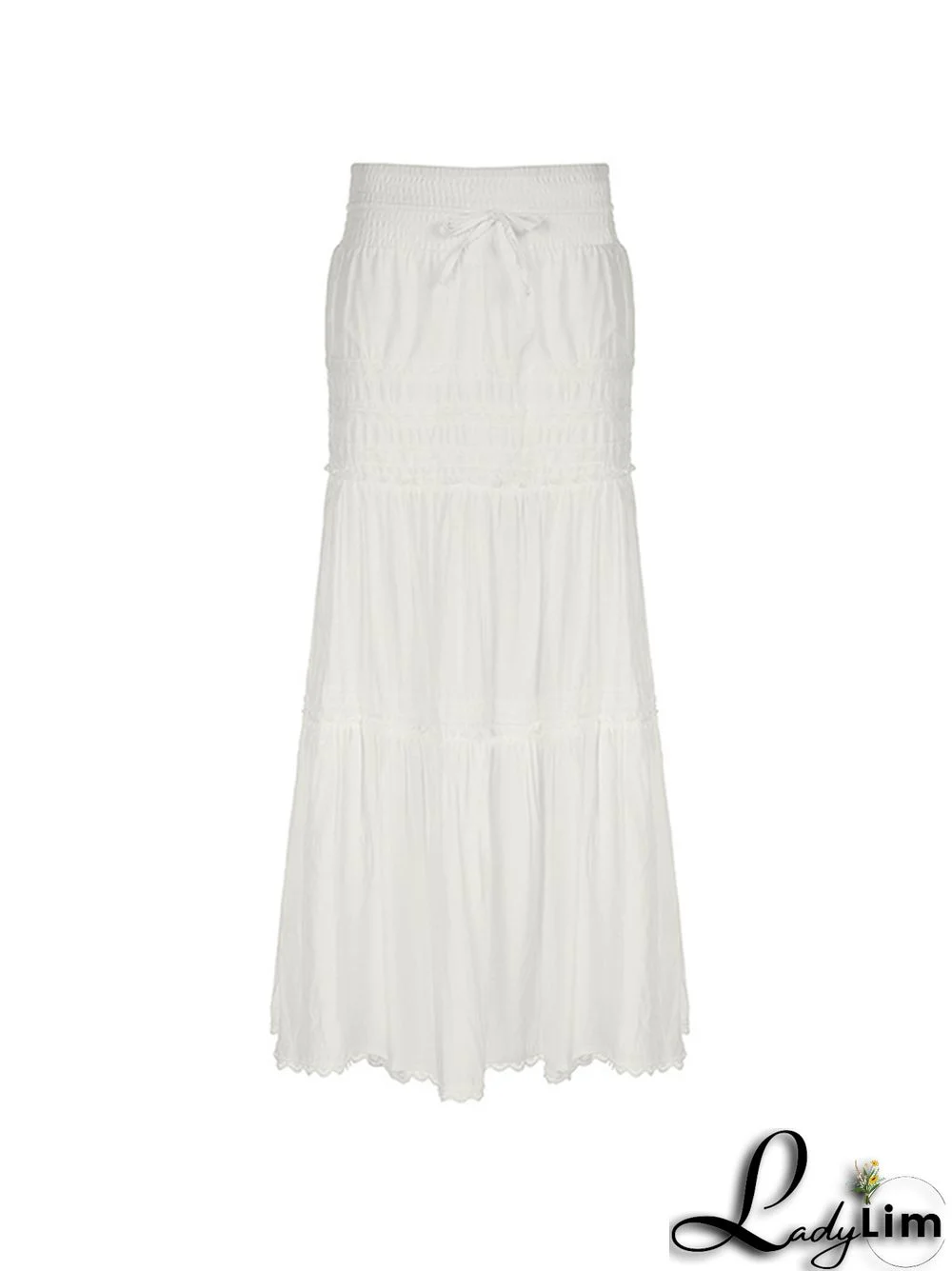 French Lace Splice Drawstring Maxi Skirt