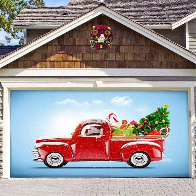 Red Truck Christmas-Christmas Garage Door Decor for Single Car Garage