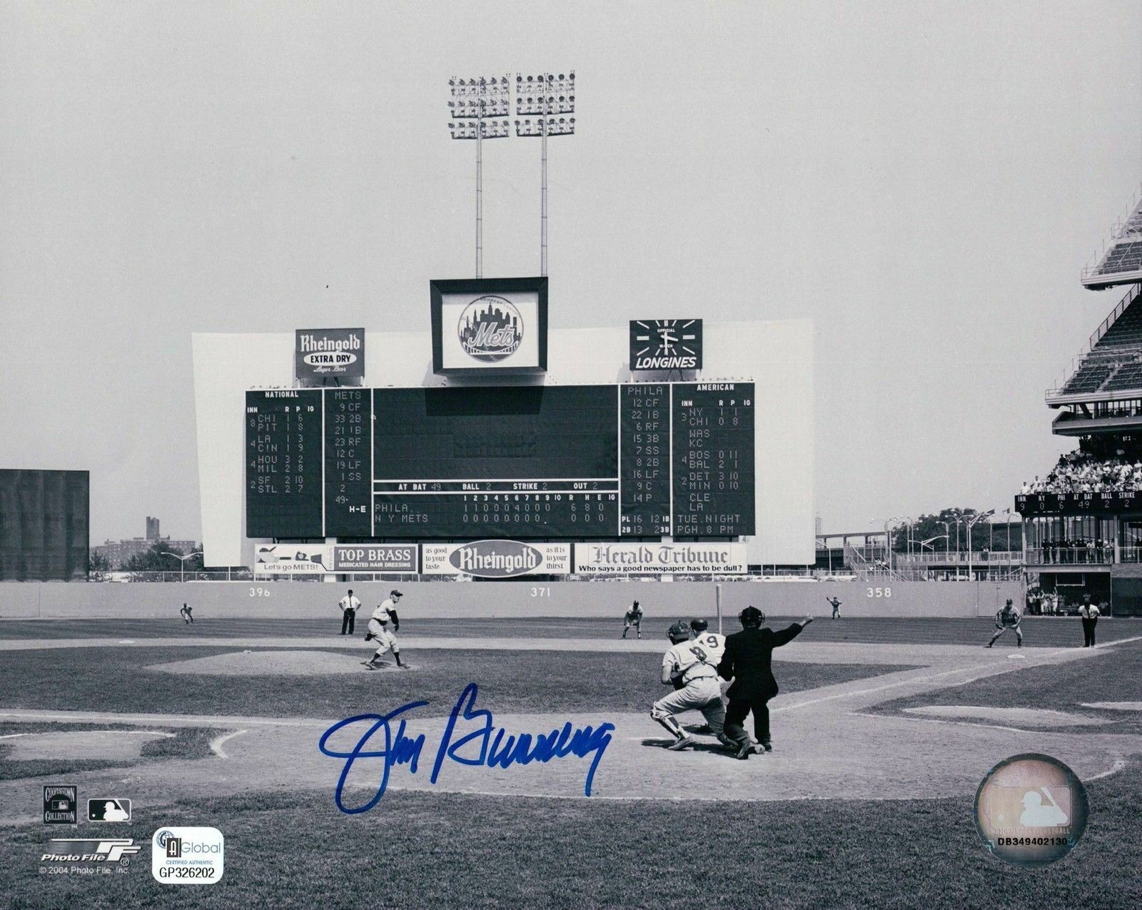 Jim Bunning Signed 8X10 Photo Poster painting Autograph Vintage B/W Stadium GAI COA