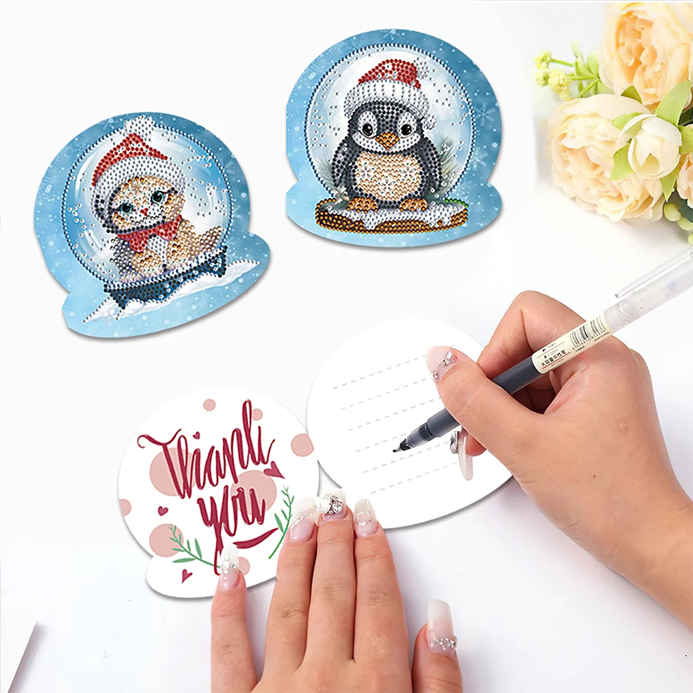 12pcs Xmas Critter Special Shape Diamond Drawing Card Diamond Card【With White Envelope】