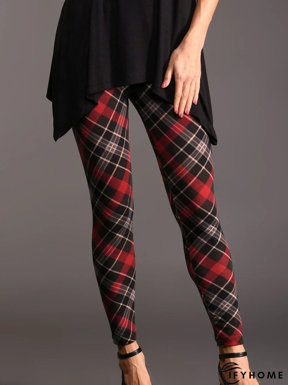 Elastic waist Checked/Plaid Printed Vintage Leggings | IFYHOME