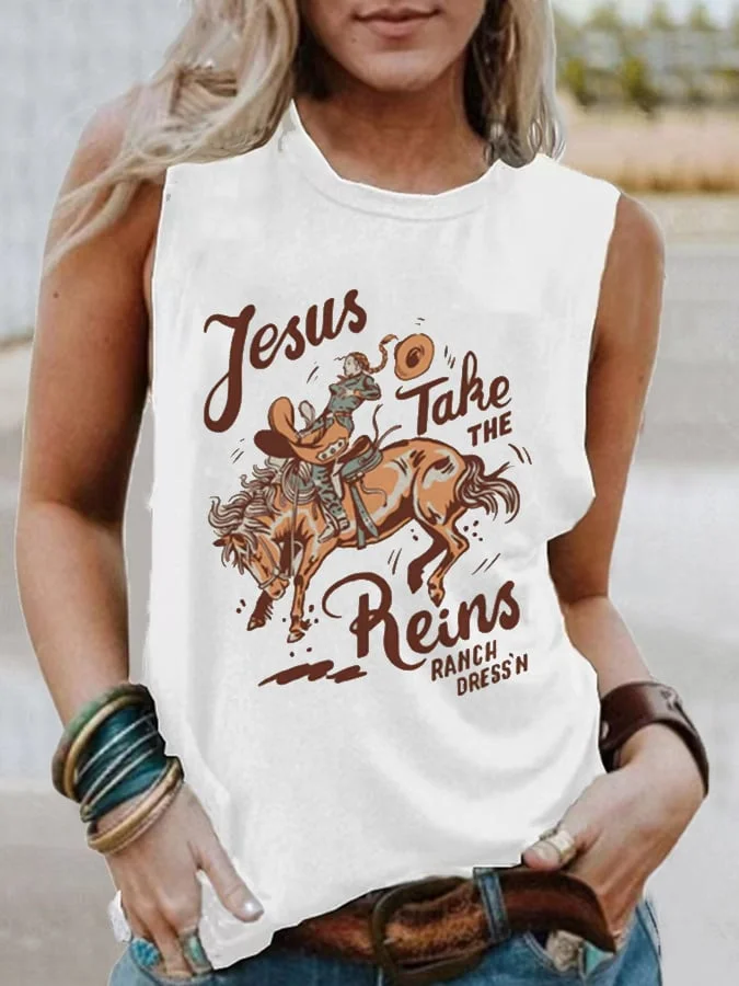 Women's Jesus Take The Reins Print Casual Vest socialshop