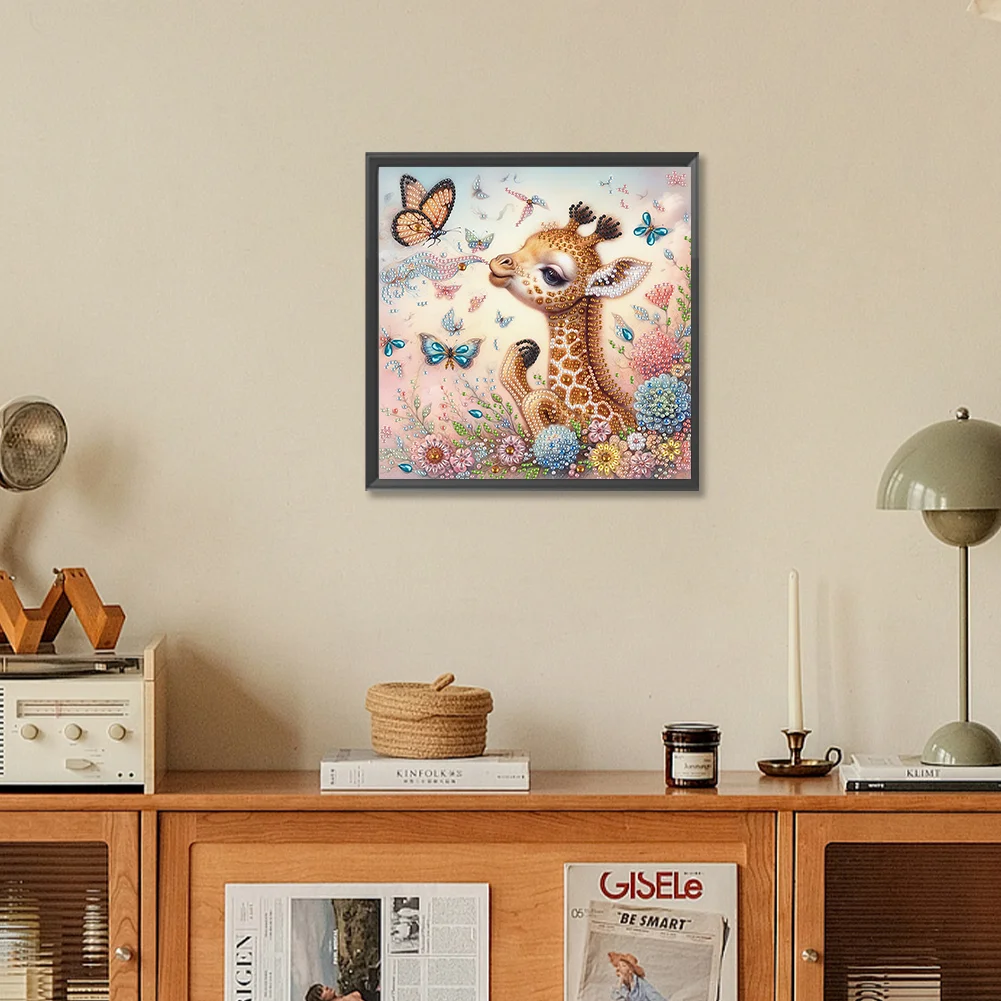 Diamond Painting - Partial Special Shaped Drill - Cute Flower Giraffe(Canvas|30*30cm)