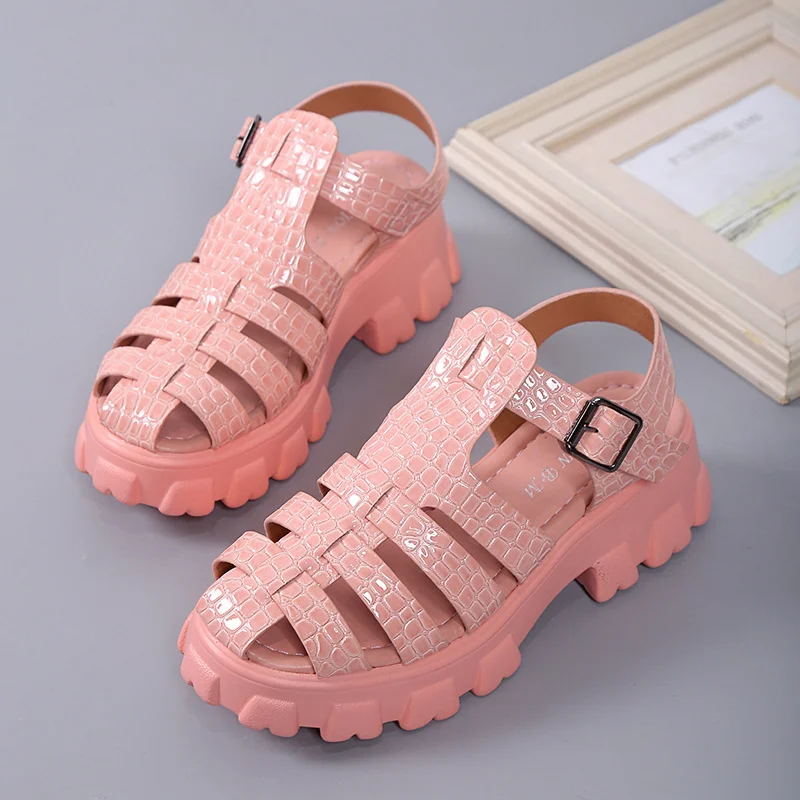 Breakj Breakj New Summer Large-Size Hollow Octfish Sandals Retro Bag Head Casual Roman Sandals Women