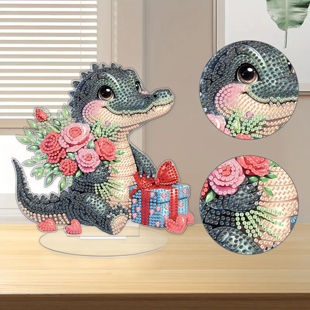 DIY Love Crocodile Single-Sided Acrylic Diamond Painting Tabletop Ornament for Home Office Desktop Decor
