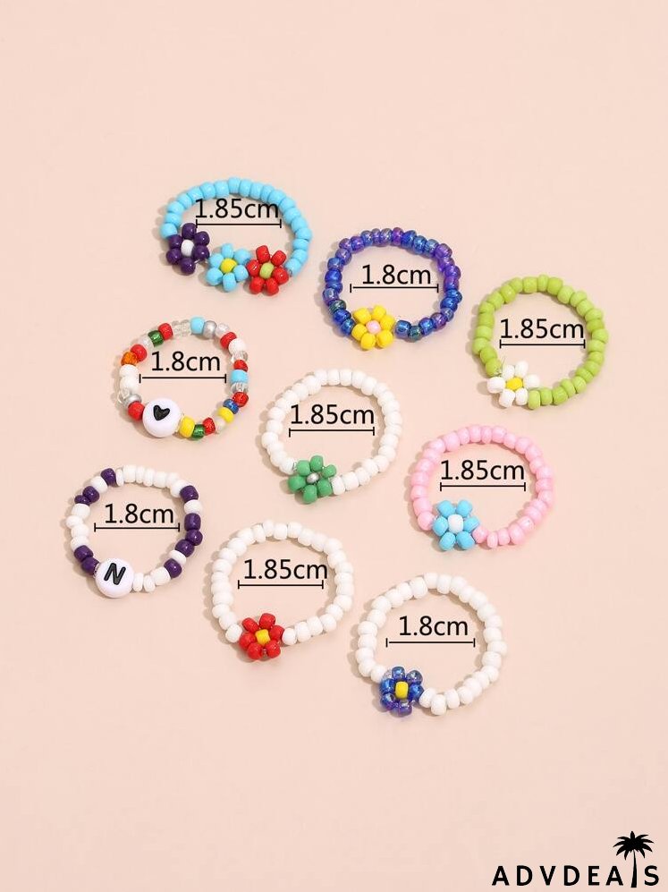 9pcs Letter Bead Decor Ring