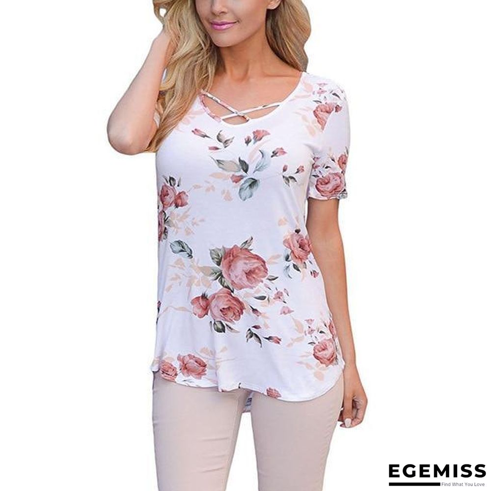 5XL Large Size Women Short Sleeve V-Neck Blouse Printed Shirt Plus Size Tops | EGEMISS