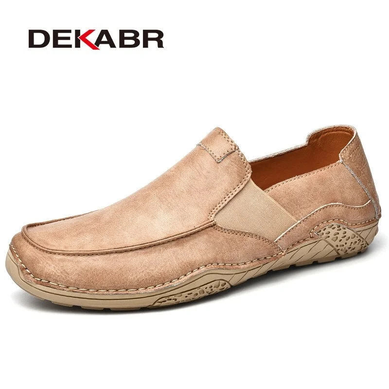 DEKABR Genuine Leather Men Casual Shoes Italian Men Loafers Moccasins Slip On Men's Flats Breathable Male Driving Shoes