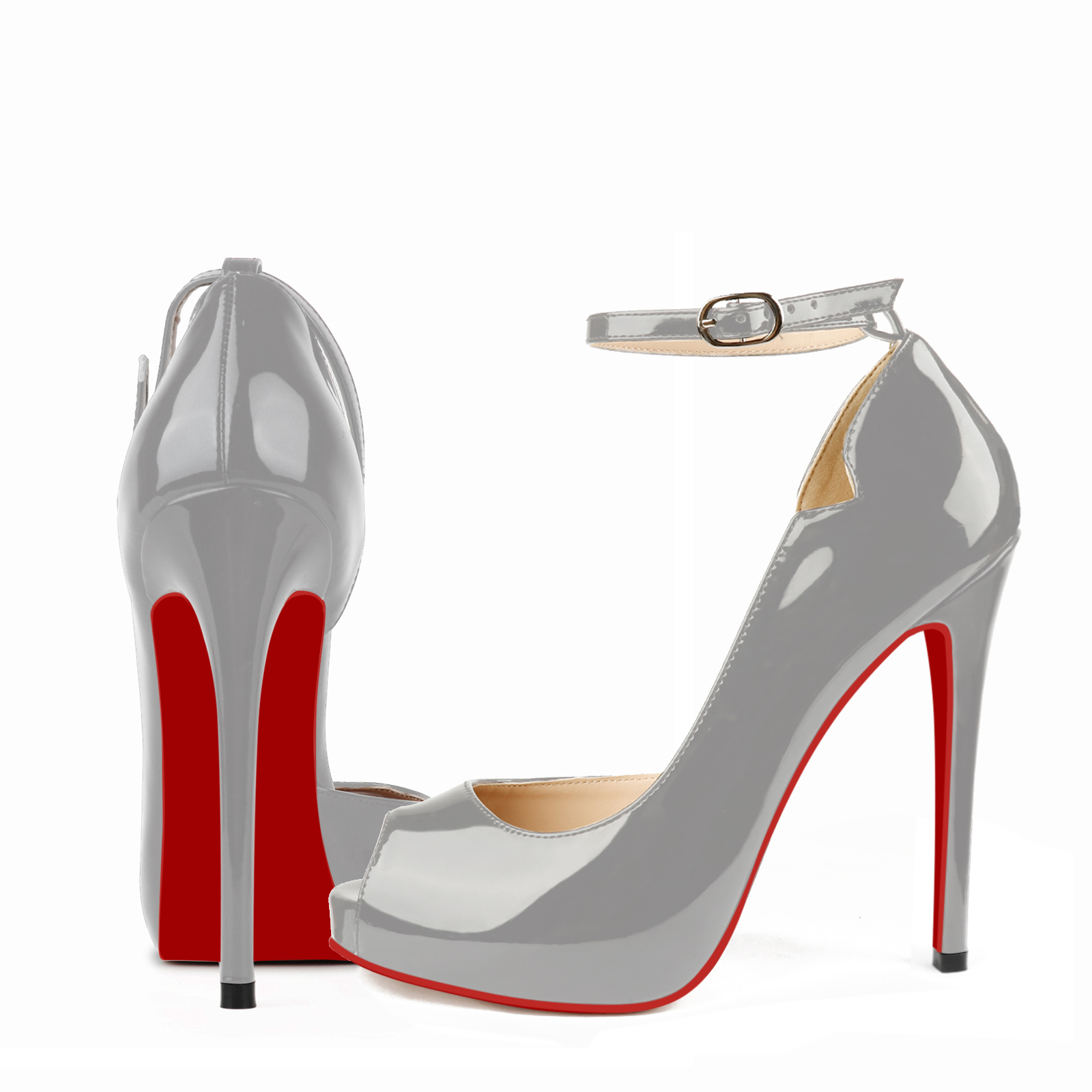 120mm Red Bottom Strap Platform Stilettos Pumps Round Chick Alta Patent Heels-MERUMOTE