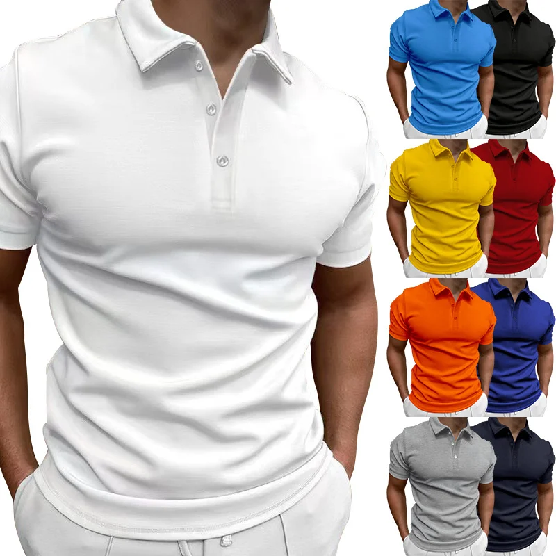 Men's Solid Color Short Sleeve Lapel T-Shirt