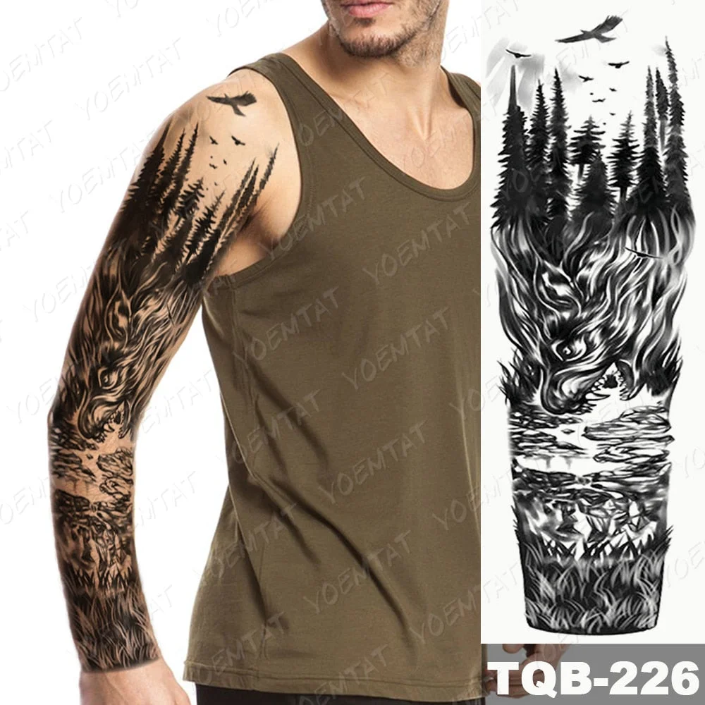 Men Full Arm Waterproof Temporary Tattoo Sticker Clock Rose Tiger Totem Transfer Body Art Fake Tatoo Cool sexy tato Woman