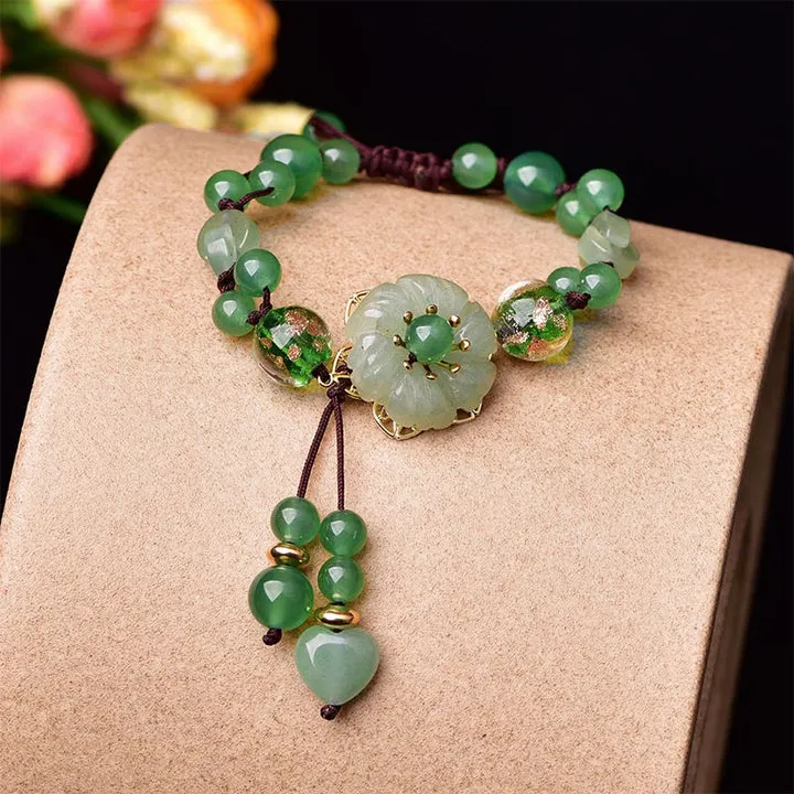 Dangling Flower Natural Green Jade Luck Bracelet