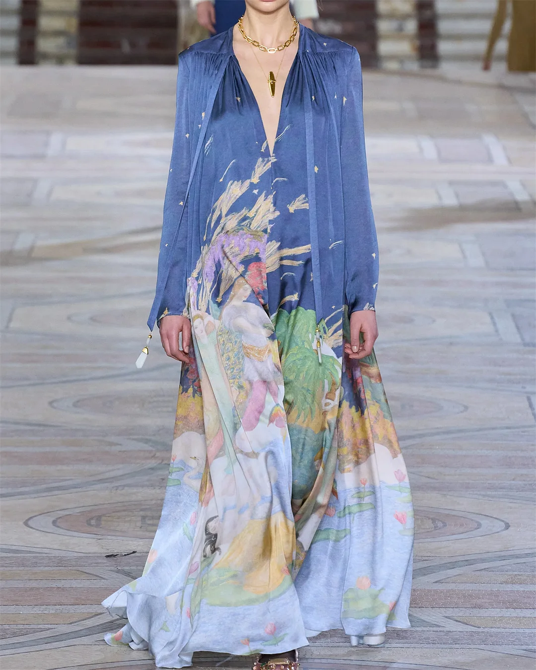 Women's V-neck Long-sleeved Printed Dress