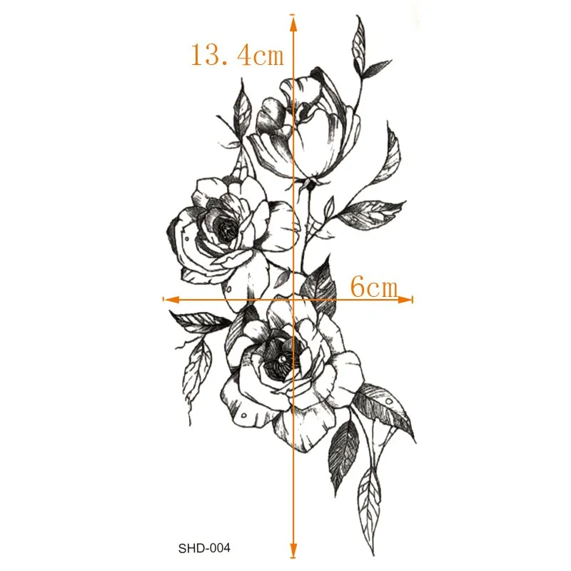 Sdrawing stylesGrey Rose Flower Waterproof Temporary Tattoos Men Maquiagem Beauty lotus Temporary Tatoo Sticker Tatouage temporaire