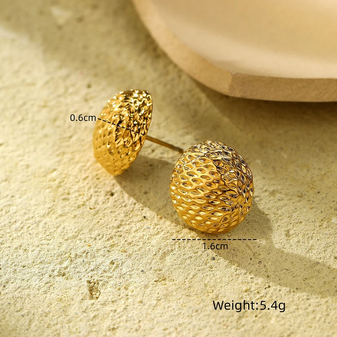 Concave and Convex  Round Titanium Steel Earrings