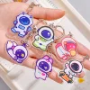 6PCS Space Travel Astronaut Creative Cartoon Acrylic Keychain Kids School Bag Pendant Gift 