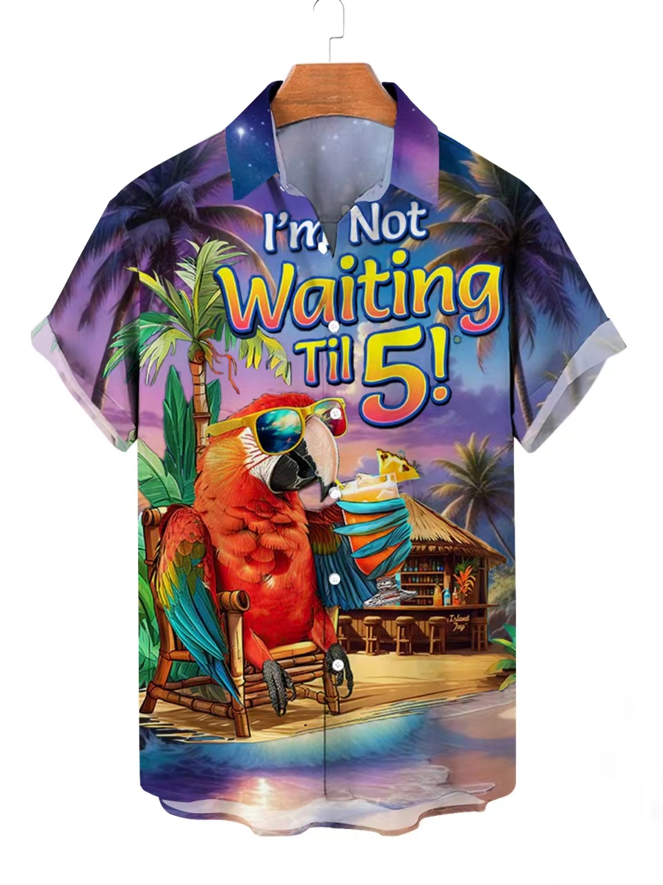 Men's Comfortable Hawaiian Cartoon Mr. Parrot Vacation Print Shirt PLUSCLOTHESMAN