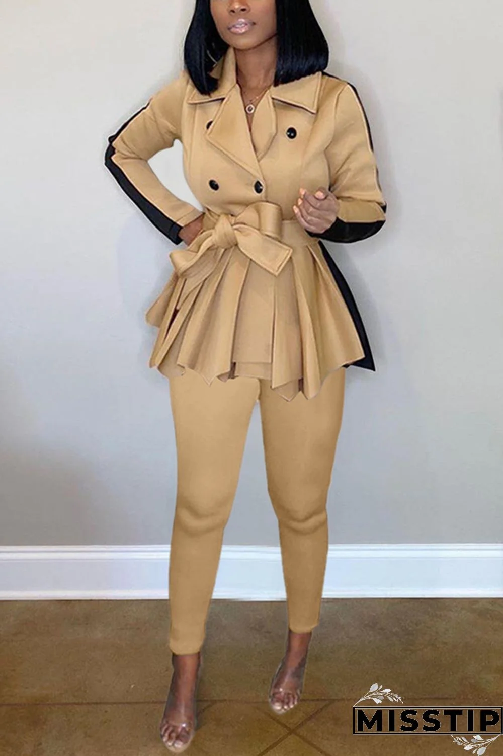 Orange Fashion Casual Long Sleeve Turndown Collar Regular Sleeve Regular Patchwork Two Pieces