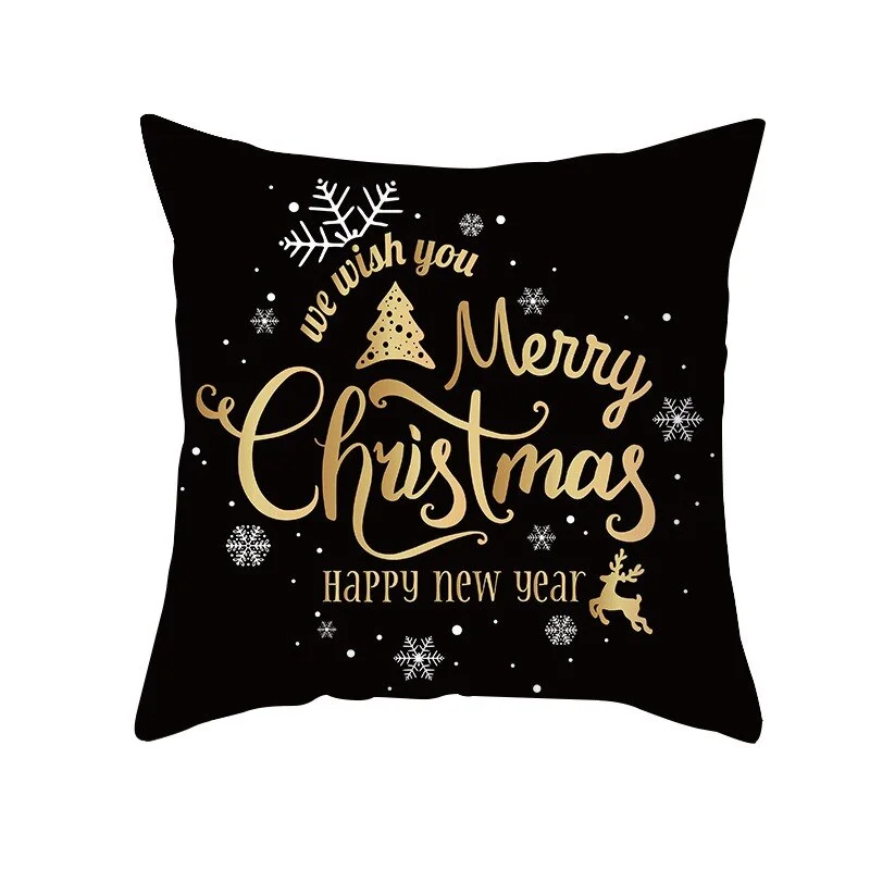 Black Gold Christmas Pillowcase Snowflake Elk Xmas Tree Pillow Merry Christmas Decoration for Home Navidad Present Noel 2021 New