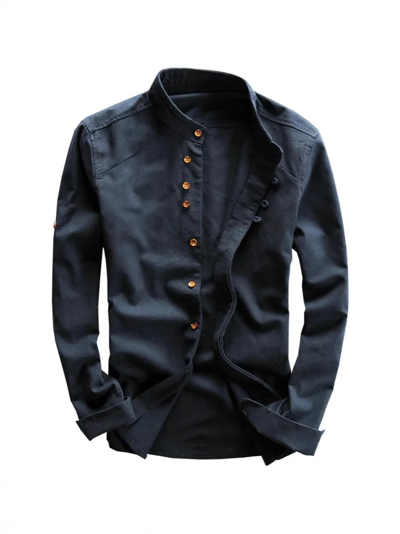 Nigikala Nigikala 2025 New Men's Casual Linen Shirt Gentlemen's Wind Collar Wish Cotton T-Shirt