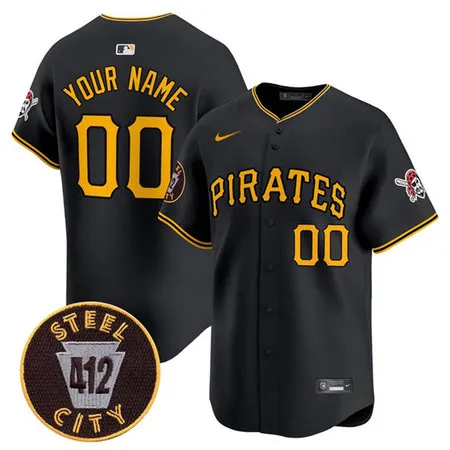 Men's Pittsburgh Pirates Black 412 Patch Limited V3 Custom Jersey