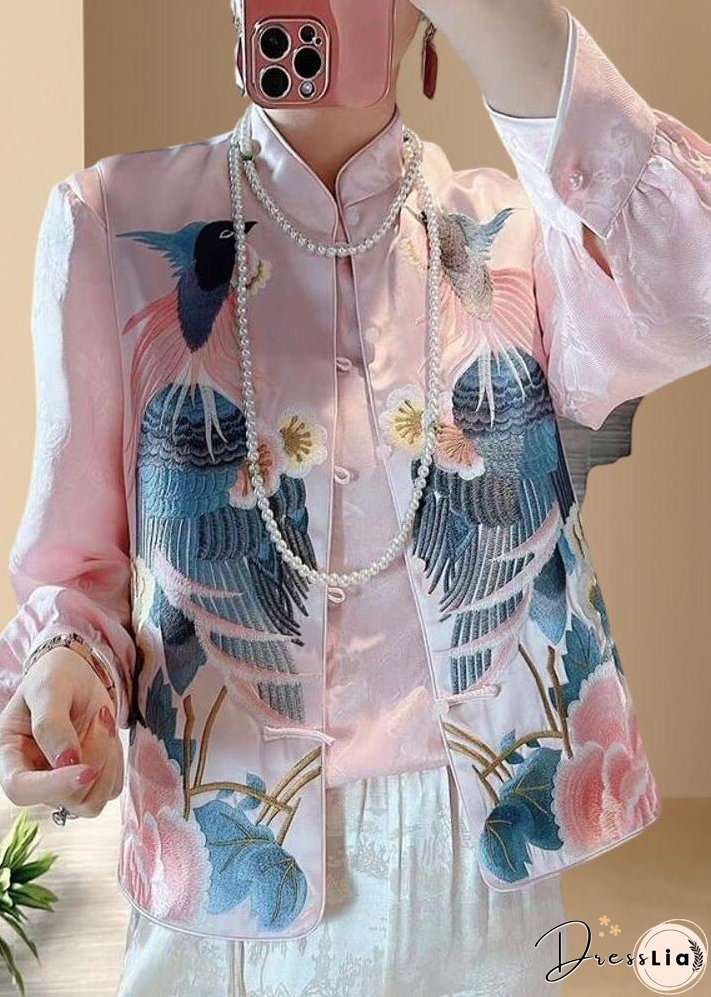 Pink Stand Collar Button Waistcoat Spring