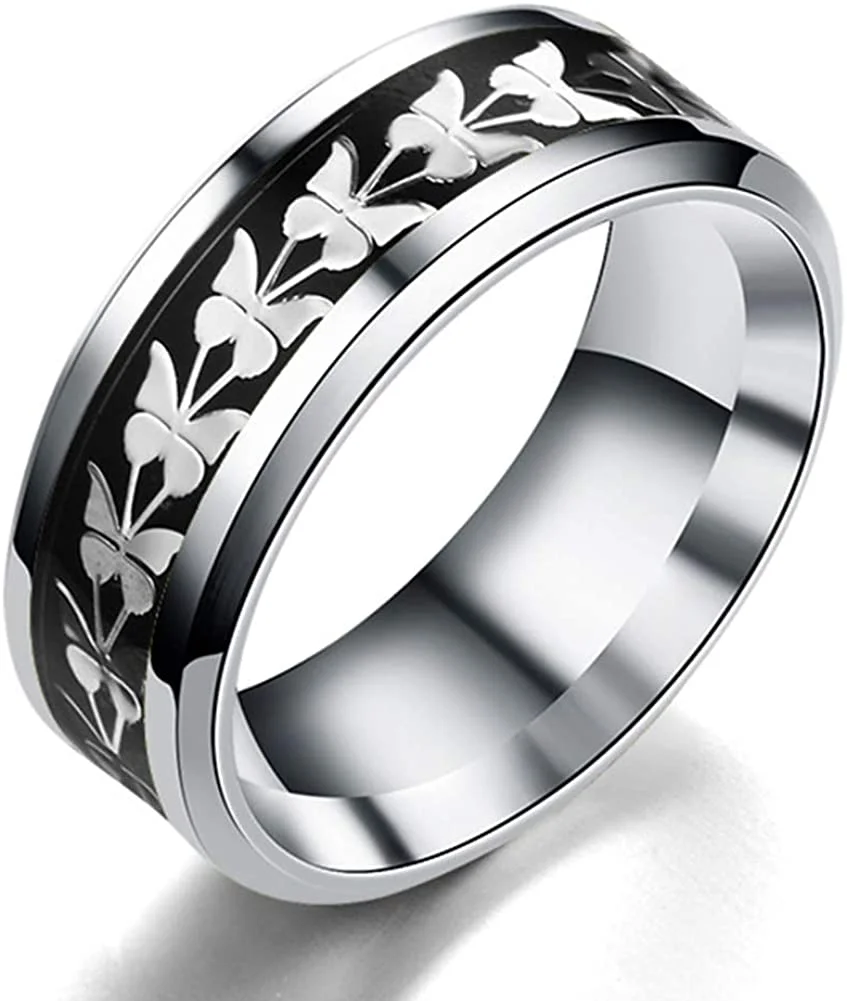 JAJAFOOK Women Men Fashion Simple Style Stainless Steel Butterfly Rings Jewelry,Size 6-13