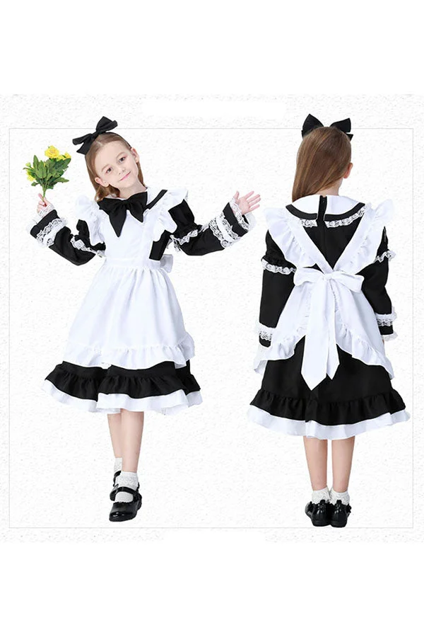 Halloween Alice In Wonderland Girl's Princess Maid Costume Black-elleschic