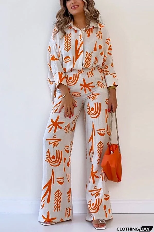 Talk Sweetly Printed Vacation Straight Pants Suit