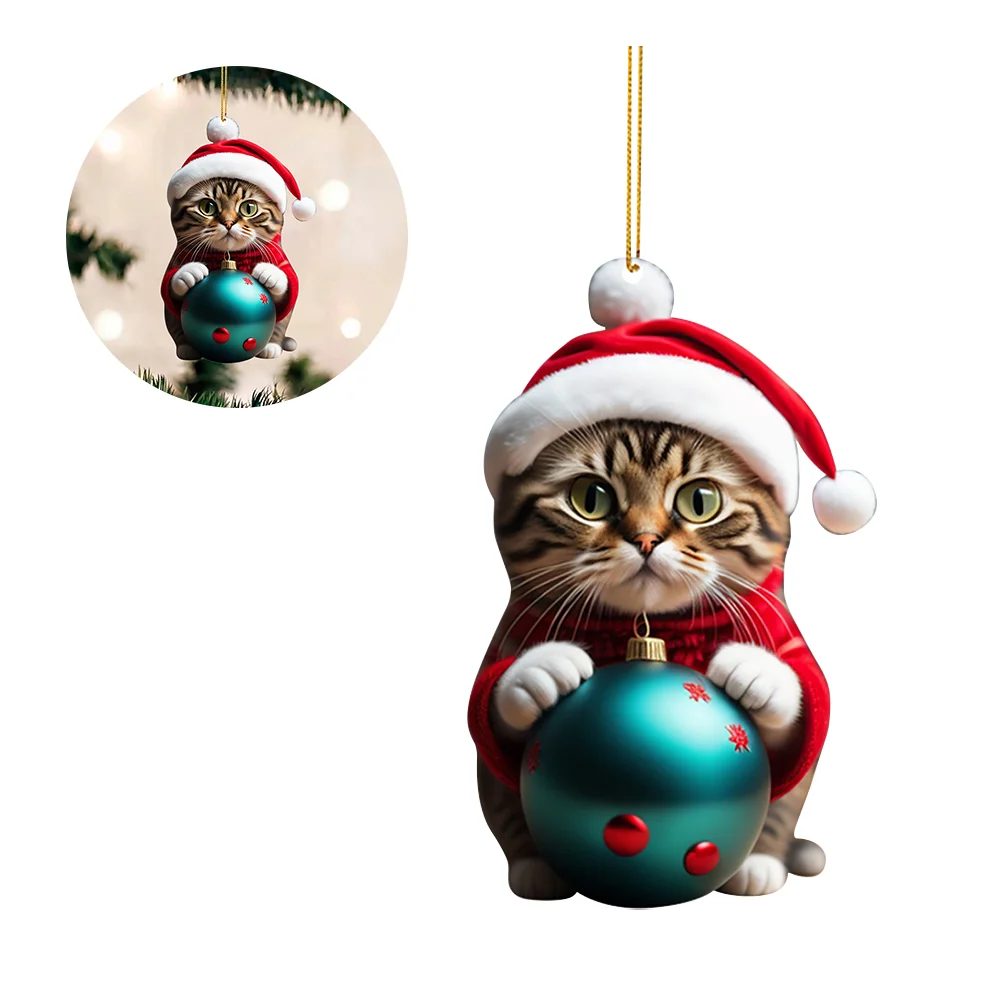 Christmas Cute Hanging Cat Ornaments Acrylic Tree Car Pendant Decorations (D)