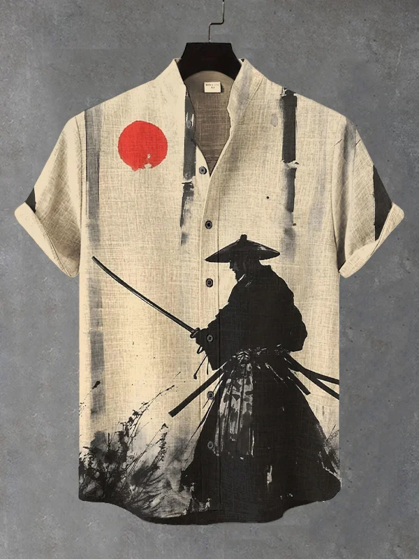 Men's Bamboo Grove Samurai Ink Art Print Short Sleeve Shirt