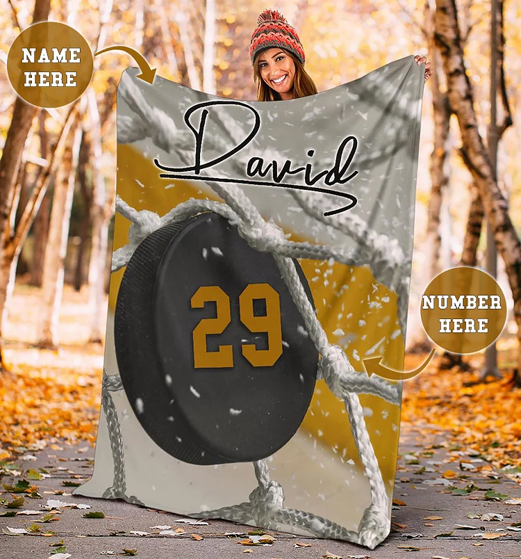 Personalized Hockey Blanket, Ice Hockey Sherpa Fleece Blanket | BKKid563