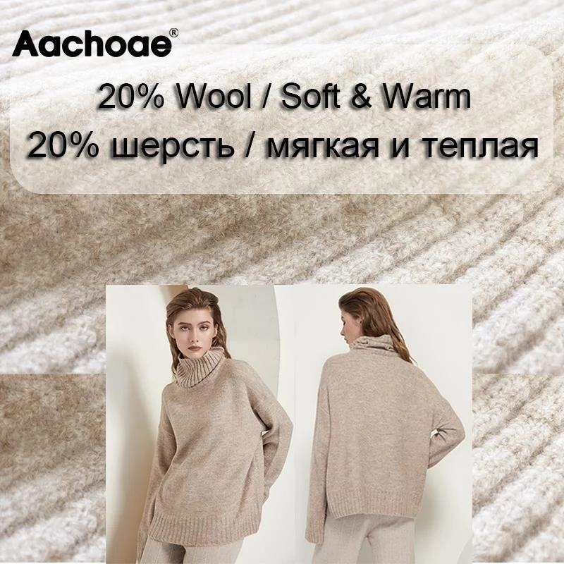 Aachoae Autumn Winter Women Knitted Turtleneck Wool Sweaters 2021 Casual Basic Pullover Jumper Batwing Long Sleeve Loose Tops