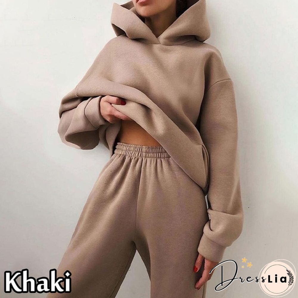 10 Colors Women Casual Sets Warm Hoodie Sweatshirts And Long Pant Solid Color Tops+ Leggings Loose Ladies Sport Suit Tracksuit Sportwear Two Piece Sets Outfit Playsuit
