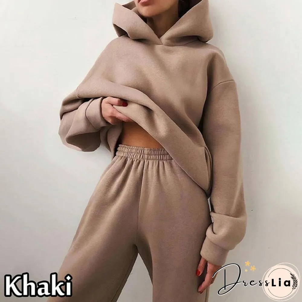 10 Colors Women Casual Sets Warm Hoodie Sweatshirts And Long Pant Solid Color Tops+ Leggings Loose Ladies Sport Suit Tracksuit Sportwear Two Piece Sets Outfit Playsuit