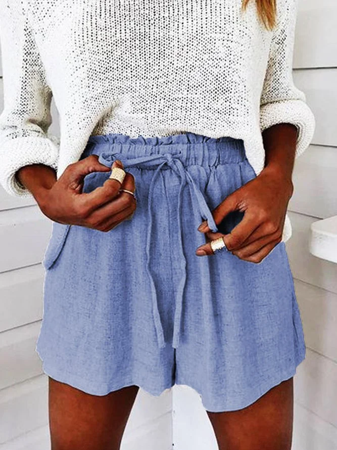 Cotton-Blend Solid Pants Shorts