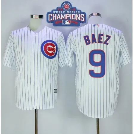 Cubs #9 Javier Baez White(Blue Strip) New Cool Base 2016 World Series Champions Stitched MLB Jersey