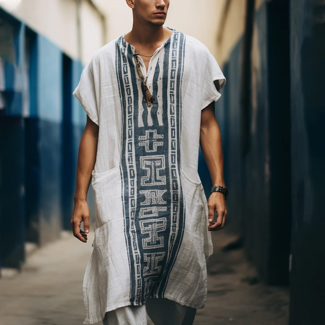 Men's Linen Tribal Kaftan-inspireuse