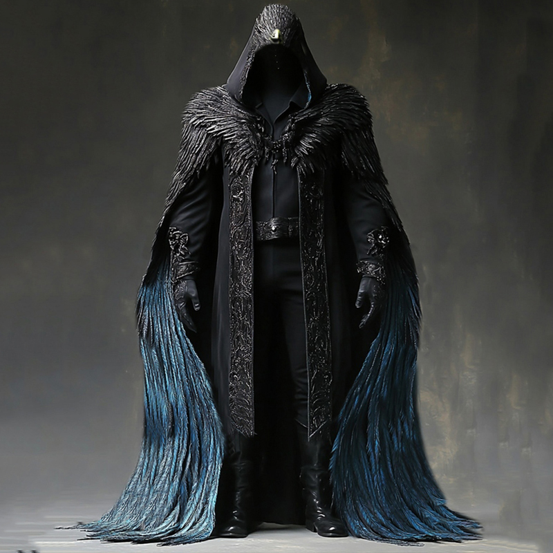 Men's Viking Eagle Feather Design Hooded Cloak elevenforest