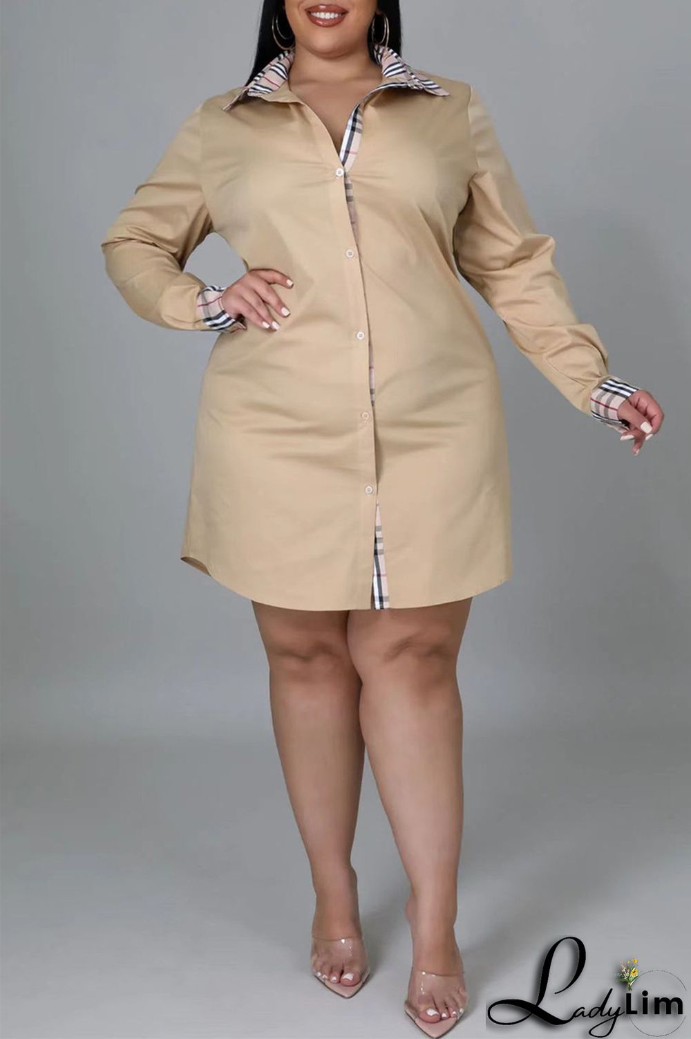 Black Fashion Casual Plus Size Print Patchwork Turndown Collar Shirt Dress