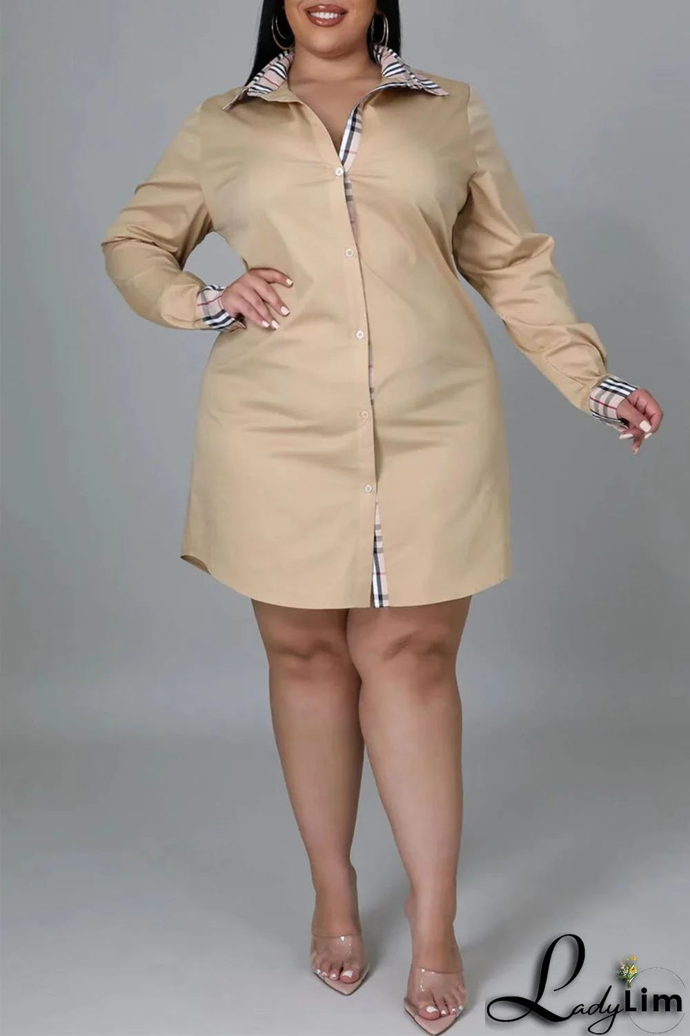 Black Fashion Casual Plus Size Print Patchwork Turndown Collar Shirt Dress