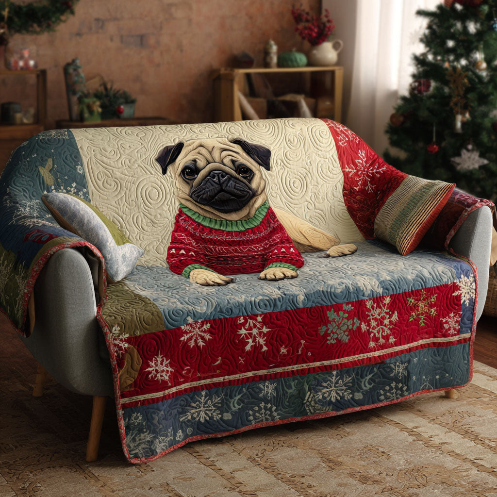 Pug in a Sweater Quilted Sofa Cover NCU0PT9814 everthome