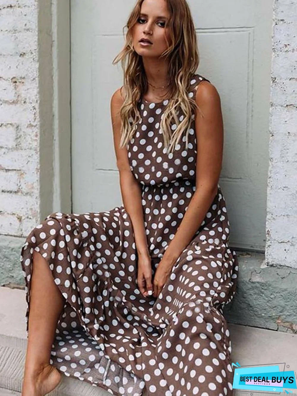 Women's Swing Dress Maxi Long Dress - Sleeveless Polka Dot Spring & Summer Hot Elegant Slim Black Yellow Navy Blue Khaki Green Black Dresses