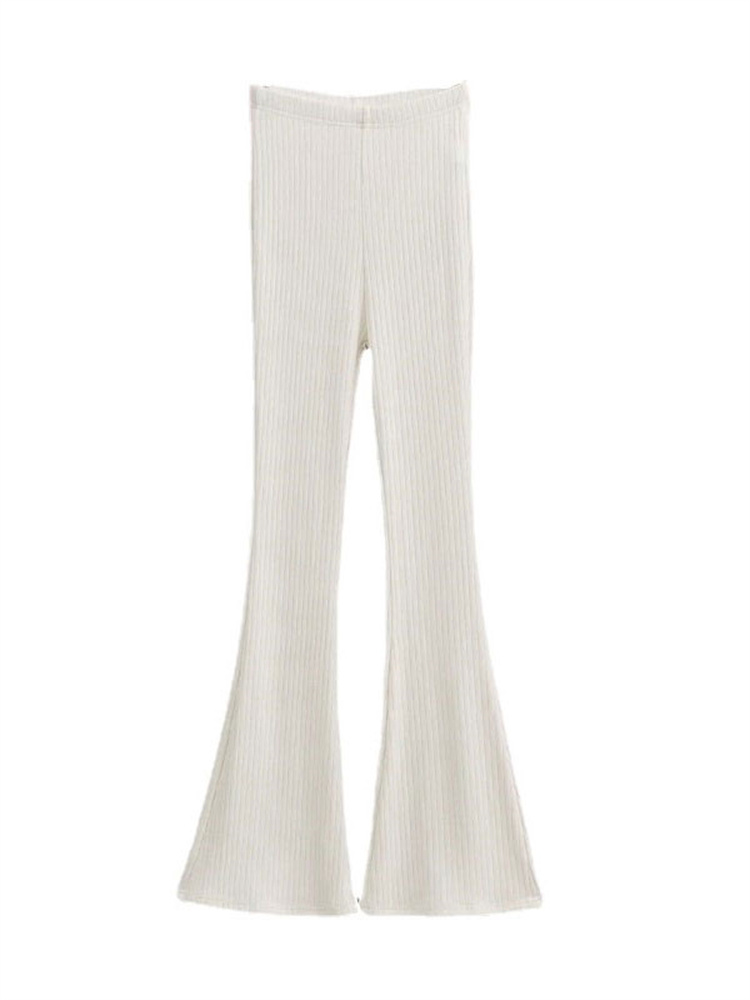 Ootddress Solid Knitted High Waist Flare Pants For Women Ribbed Casual Leggings Female Stretchy Bodycon Trousers Fashion Streetwear