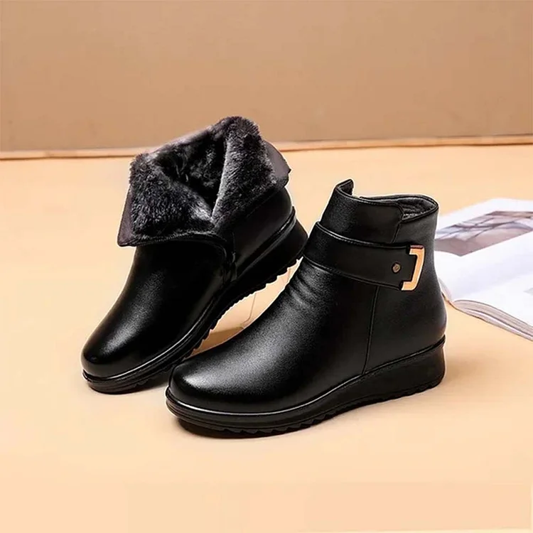 Orthopedic Women Arch Support Leather Metal Buckle Velvet Boots  Stunahome.com