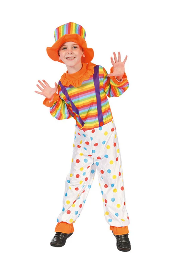 Cute Colorful Kids Boys Halloween Cosplay Dot Circus Clown Costume-elleschic