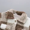 Kid Baby Girl Plaid Lapel Collar Button Design Coat