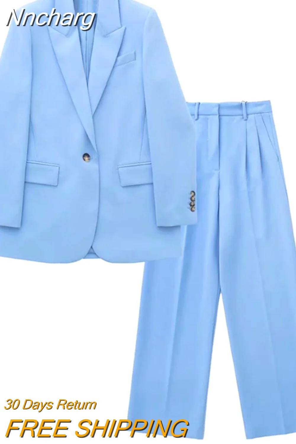 Nncharge Women's Trouser Suit Blue Blazer Pant Suits Spring Women's Formal Outfits Office Lady Pants Sets One Button Spring Blazer Jacket