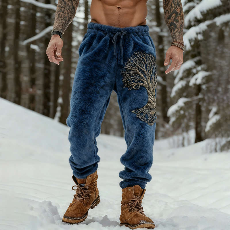 Men's Vintage Viking Tree Of Life Art Plush Pants elevenforest