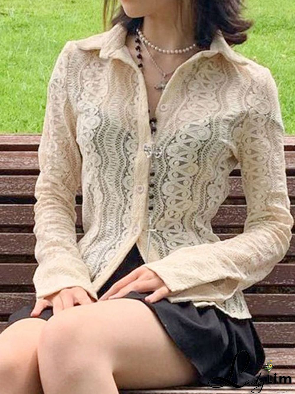 Lace Long Sleeve Button Blouse